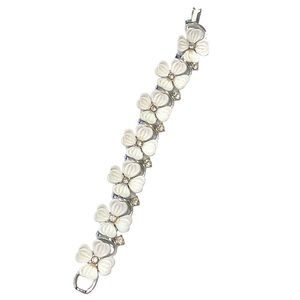 Vintage 1950s LISNER Blossom Flower Bracelet White Rhinestone